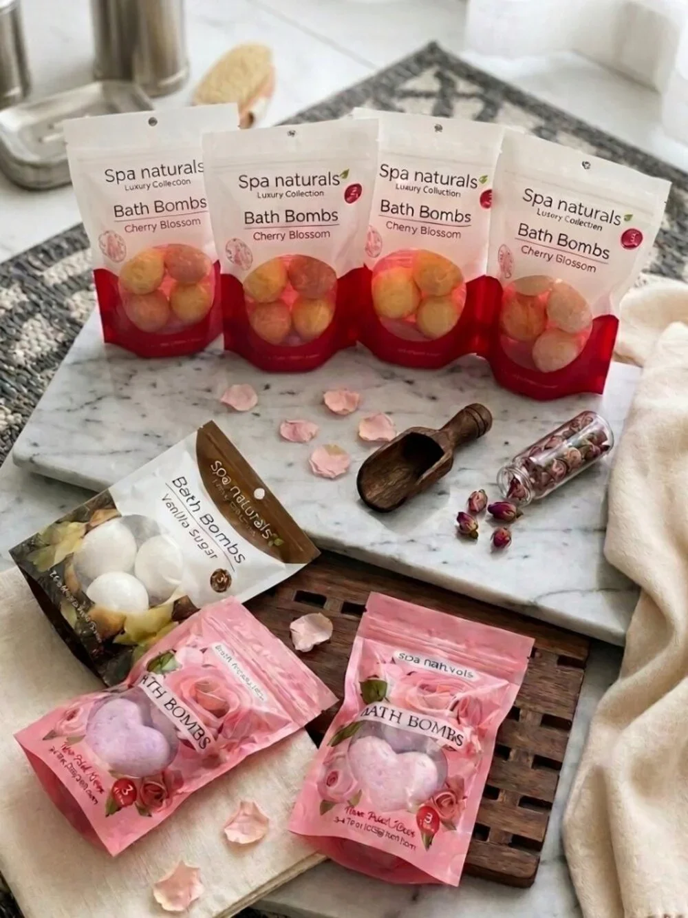 Bundle: Bath Bombs Spa Naturals (7 Packs) - Cherry, Rose, Vanilla